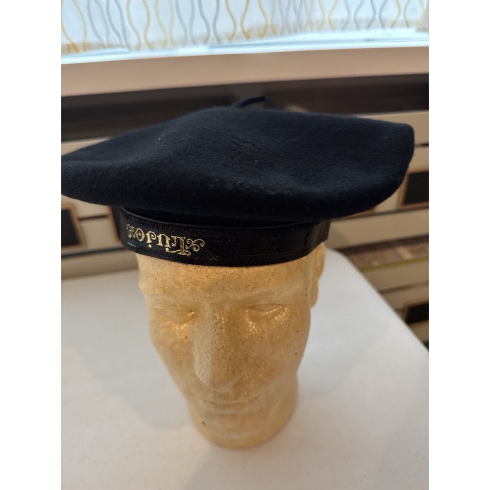 Vintage Elosegui Super Lujo Basque Beret Black Wool Felt Hat Spain Size 7 56cm - Picture 4 of 10